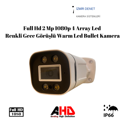 Full Hd 2 Mp 1080p 4 Array Led Renkli Gece Görüşlü Warm Led  Bullet Kamera ARNA-2204