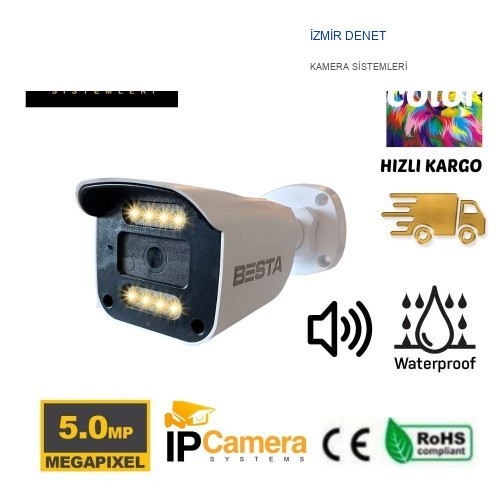 İzmir Denet 5 MP COAXIAL AUDIO DAHİLİ MİKROFONLU 8 ATOM WARM LED  FULL COLOR IP Güvenlik Kamerası BT-1248