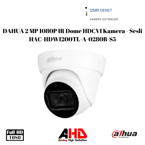 DAHUA 2 MP 1080P IR Dome HDCVI Kamera - Sesli HAC-HDW1200TL-A-0280B-S5