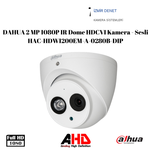 DAHUA 2 MP 1080P IR Dome HDCVI Kamera - Sesli HAC-HDW1200EM-A-0280B-DIP