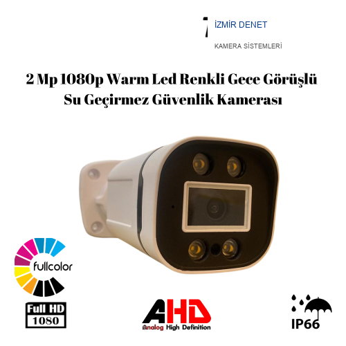 2 Mp 1080p Warm Led Renkli Gece Görüşlü Su Geçirmez Güvenlik Kamerası ARNA-2324