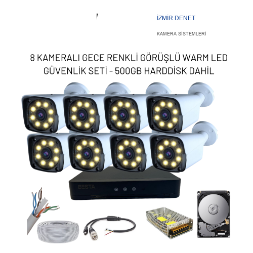 2MP AHD 8 Kameralı Gece Renkli Görüşlü Full Güvenlik Seti ARNA-1028  500GB Harddisk Dahil