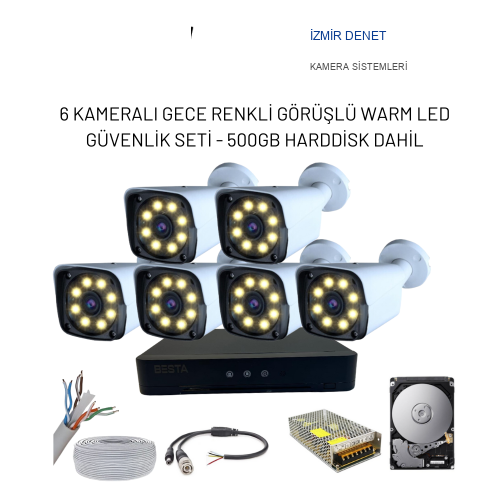 2MP AHD 6 Kameralı Gece Renkli Görüşlü Full Güvenlik Seti ARNA-1026  500GB Harddisk Dahil
