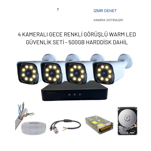 2MP AHD 4 Kameralı Gece Renkli Görüşlü Full Güvenlik Seti ARNA-1024  500GB Harddisk Dahil