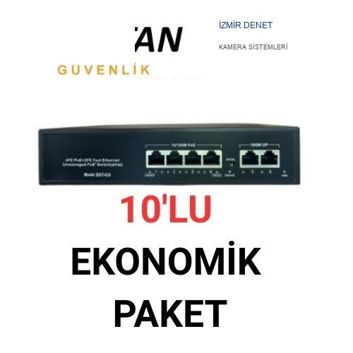 4 Port PoE Switch 4+2 10/100 120 Watt 10'LU PAKET ARNA-620410