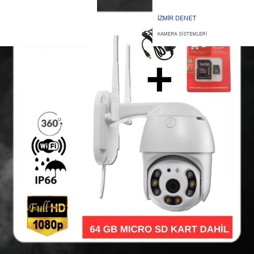 İzmir Denet 2 MP SESLİ WIFI ÖZELLİKLİ PTZ MİNİ SPEED DOME GÜVENLİK KAMERASI 64 GB MICRO SD KART DAHİL BT-170164
