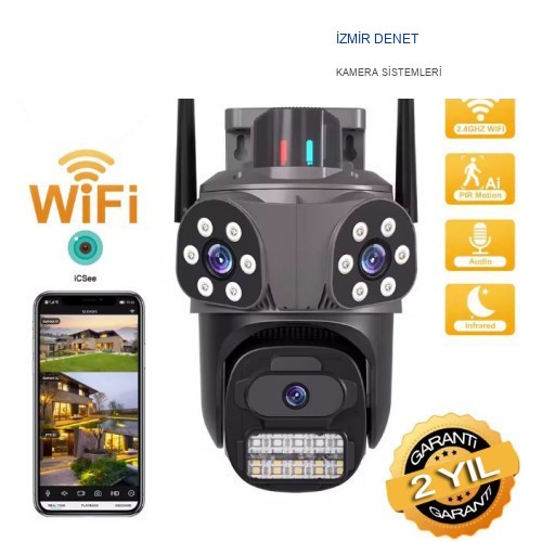 İzmir Denet Dış Mekan Üç Kameralı Gece Görüşlü Full Hd Ip Akıllı Güvenlik Kamerası PTZ GÜVENLİK KAMERASI BB-1735