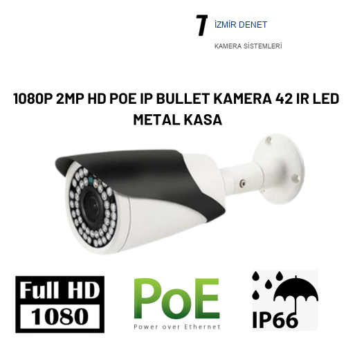 1080P 2MP HD POE IP BULLET KAMERA 42 IR LED METAL KASA ARNA-1142