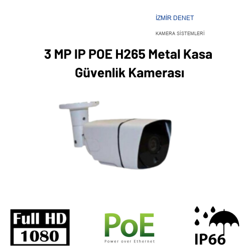 3 MP IP POE H265 Metal Kasa Güvenlik Kamerası ARNA-1365