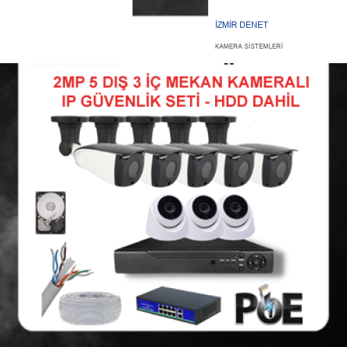 5 Dış Mekan 3 İç Mekan Sesli Dome Kameralı 2 TB HDD DAHİL Ip POE Güvenlik Kamerası Sistemi ARNA-8368