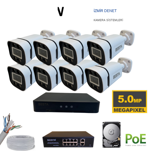 5MP WARM LED 8 KAMERALI IP GÜVENLİK SETİ 1TB HARDDİSK DAHİL ARNA-1248