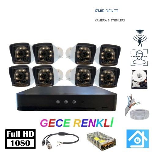5MP Lens 2MP 1080p Warm Led 8 Kameralı 250GB Harddisk Dahil Güvenlik Kamerası Seti - ST-28250W