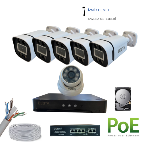 5MP WARM LED SESLİ 5 DIŞ 1 İÇ KAMERALI IP GÜVENLİK SETİ 500GB HARDDİSK DAHİL ARNA-5551S