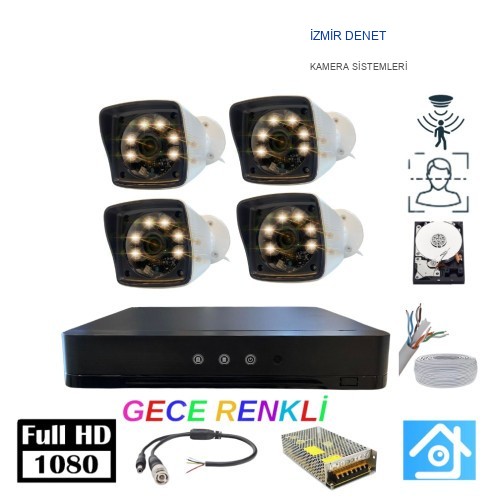 5MP Lens 2MP 1080p Warm Led 4 Kameralı 250GB Harddisk Dahil Güvenlik Kamerası Seti - ST-24250W