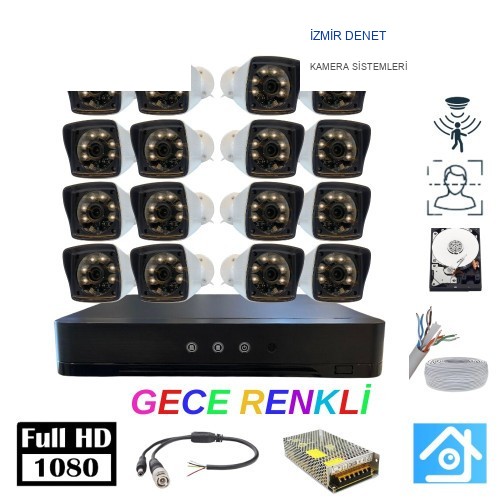 5MP Lens 2MP 1080p Warm Led 16 Kameralı 2TB Harddisk Dahil Güvenlik Kamerası Seti - ST-2162TBW