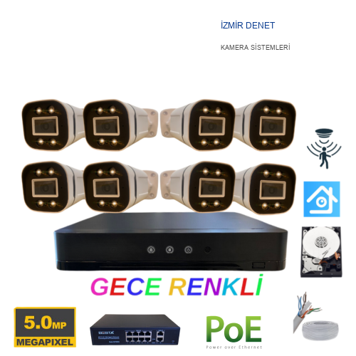 5MP 1440p Warm Led 8 Kameralı 1TB Harddisk Dahil IP Poe Güvenlik Kamerası Seti - ST-581TBW