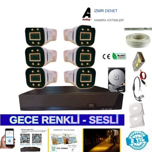 6 KAMERALI 5MP IŞIKLI GECE RENKLİ SESLİ 500 GB HDD DAHİL AHD GÜVENLİK SETİ- ST-55500M