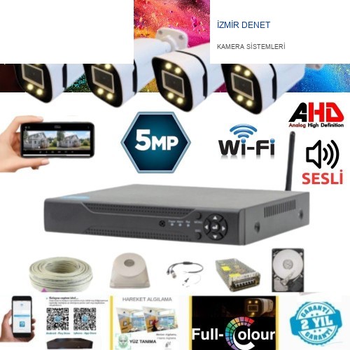 4 KAMERALI WIFI ÖZELLİKLİ  5MP IŞIKLI GECE RENKLİ SESLİ 2 TB HDD DAHİL AHD GÜVENLİK SETİ- ST-5420WS