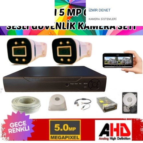 2 KAMERALI 5MP IŞIKLI GECE RENKLİ SESLİ 1 TB HDD DAHİL AHD GÜVENLİK SETİ- ST-251B