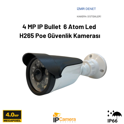 4 MP IP Bullet Güvenlik Kamerası 6 Atom Led H265 Poe  ARNA-1418