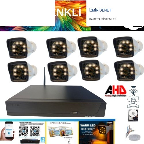 ARNA 5 MP LENS 2 MP 1080P GECE RENKLİ 8 KAMERALI WIFI ÖZELLİKLİ KAMERA SETİ 3 TB HDD - WF-30084W