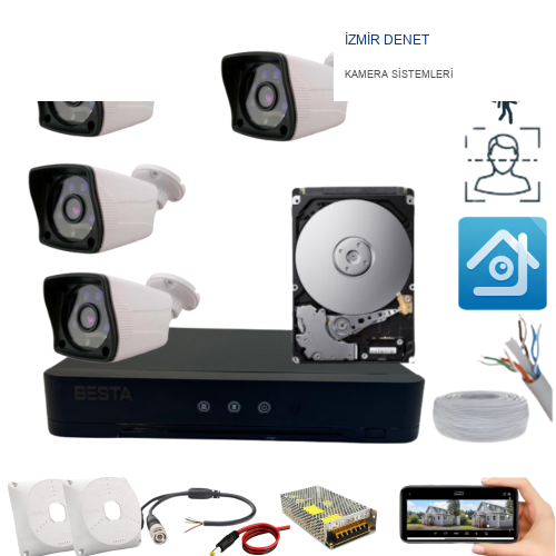 ARNA 4 DIŞ KAMERALI 2 MP HAREKET ALGILAMA H.265 250 GB HDD DAHİL AHD GÜVENLİK SETİ- ST24250M