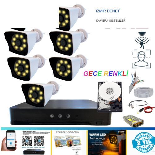7 KAMERALI 5MP LENS 1080P WARM LED GECE RENKLİ 320 GB HDD DAHİL GÜVENLİK SETİ - 27320W