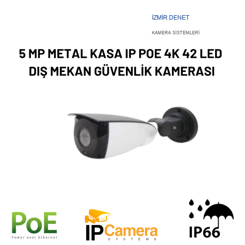 5 MP METAL KASA IP POE 4K 42 LED DIŞ MEKAN GÜVENLİK KAMERASI BT-1436