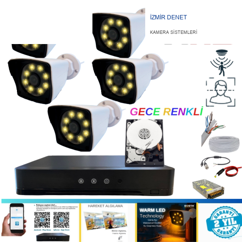 5 KAMERALI 5MP LENS 1080P WARM LED GECE RENKLİ 2 TB HDD DAHİL GÜVENLİK SETİ - 252W