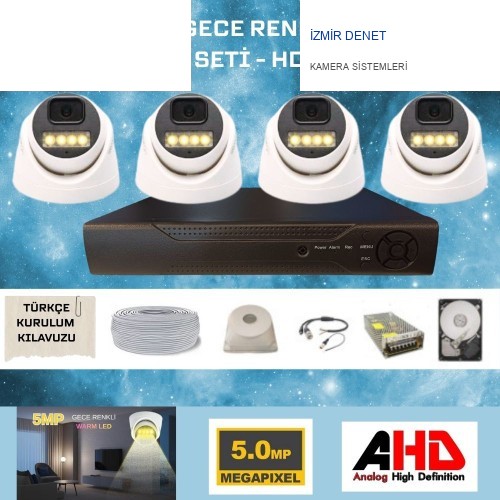 4 KAMERALI 5 MP GECE RENKLİ SESLİ İÇ MEKAN DOME GÜVENLİK SETİ 1  TB HDD DAHİL - ST5910