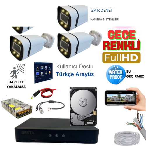 ARNA 4'LÜ GECE RENKLİ  GERÇEK 5 MP YÜZ TANIMALI H.265 KAMERA SİSTEMİ 250 GB HDD DAHİL-ST45250W