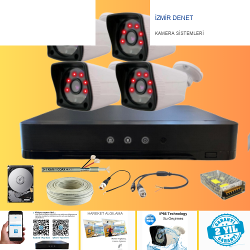 ARNA 4 Kameralı Kare 4 Dış Kameralı Set 320 GB Harddisk Full HD Gece Görüşlü Güvenlik Kamerası Sistemi
