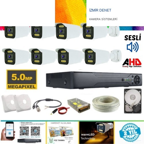 ARNA 8 KAMERALI 5 MP 8 WARM LED GECE RENKLİ SU GEÇİRMEZ AHD GÜVENLİK SETİ 2 TB HDD DAHİL- ST-200588W