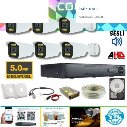 ARNA 6 KAMERALI 5 MP 8 WARM LED GECE RENKLİ SU GEÇİRMEZ AHD GÜVENLİK SETİ 250 GB HDD DAHİL- ST-250568W
