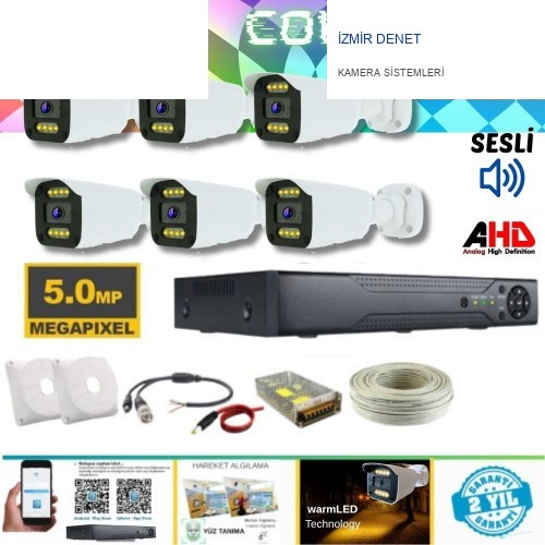 ARNA 6 KAMERALI 5 MP 8 WARM LED GECE RENKLİ SU GEÇİRMEZ AHD GÜVENLİK SETİ - ST-800568W