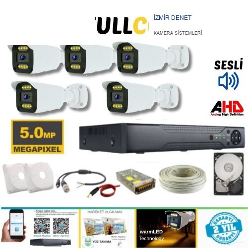 ARNA 5 KAMERALI IŞIKLI SESLİ GECE RENKLİ 5 MP H.265+ GÜVENLİK KAMERA SETİ 500 GB HDD DAHİL - ST500558