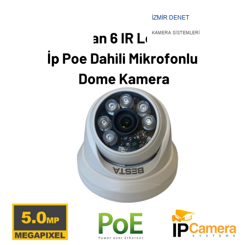 İzmir Denet 5MP Fulhan 6 IR Led 2.8mm İp Poe Dahili Mikrofonlu Dome Kamera BS-5250