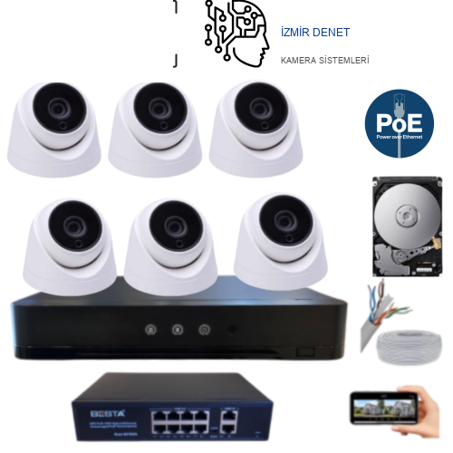ARNA 6 KAMERALI GECE RENKLİ YAPAY ZEKA GERÇEK 5 MP 500 GB HDD DAHİL İÇ MEKAN GÜVENLİK SETİ - ST65500