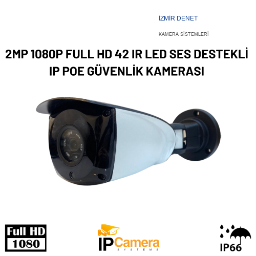2MP 1080P FULL HD 42 IR LED SES DESTEKLİ IP POE GÜVENLİK KAMERASI BT-5271