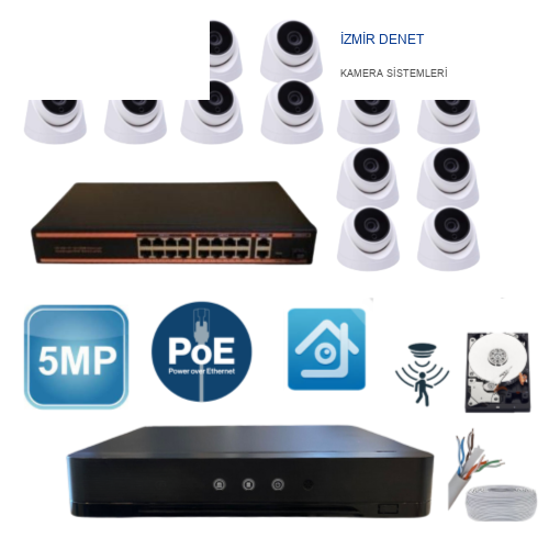 ARNA 5 MP 16 KAMERALI 3.6 MM LENS FULL HD 1 TB HDD DAHİL IP POE GÜVENLİK KAMERA SETİ - ST51611
