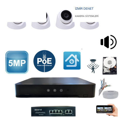 Arna 4 Ev İçi Kameralı 5 MP FULL HD Güvenlik Seti - 320 GB HDD Dahil -ST-543201