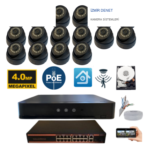 ARNA 16 KAMERALI 4 MP 3.6 MM 1 TB HDD DAHİL İÇ MEKAN IP GÜVENLİK SETİ - 41611914