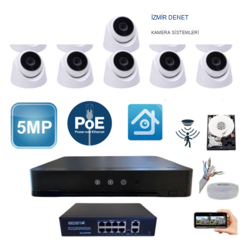 ARNA 10 KAMERALI 1440P 3.6 MM LENS 5 MP 2 TB 7/24 HDD DAHİL DOME GÜVENLİK KAMERASI SETİ - ST51021