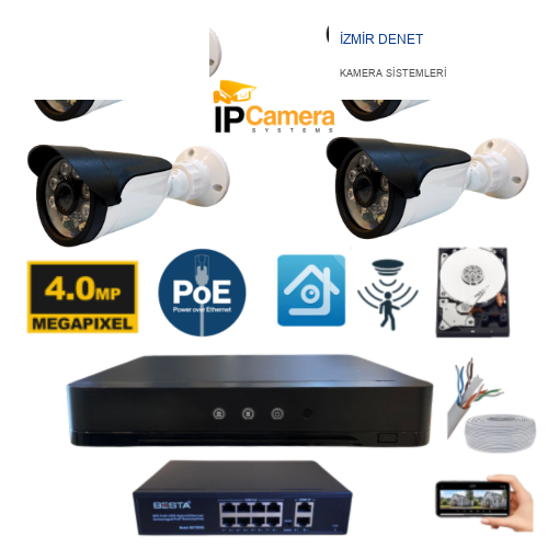 4 KAMERALI 4MP 6 ATOM LED H.265 320 GB HDD DAHİL IP GÜVENLİK SETİ - ST321042