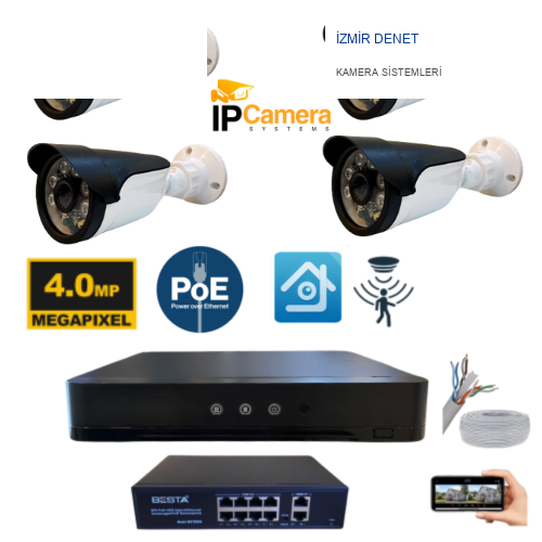 4 KAMERALI 4MP 6 ATOM LED H.265  IP GÜVENLİK SETİ - ST001042