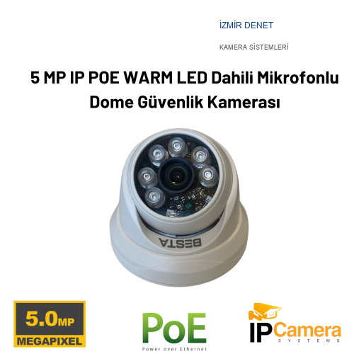 5 MP IP POE WARM LED Dahili Mikrofonlu Dome Güvenlik Kamerası KD-5250W