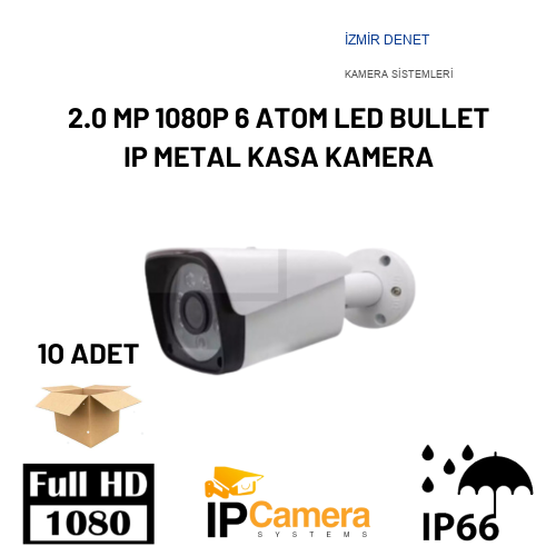 2.0 MP 1080P 6 ATOM LED BULLET IP METAL KASA KAMERA ARNA-1036 10'LU EKONOMİK KOLİ