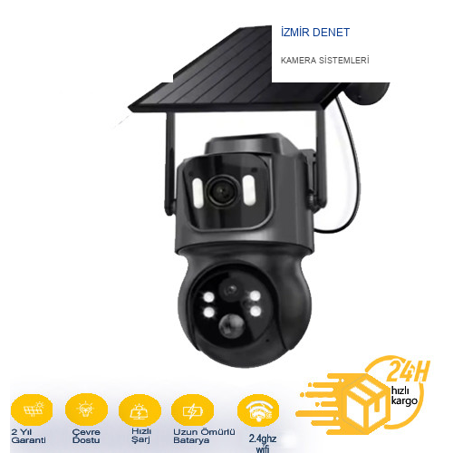 İzmir Denet 3 MP + 3MP KABLOSUZ GÜVENLİK KAMERASI  ÇİFT KAMERALI WİFİ SOLAR BS-2091