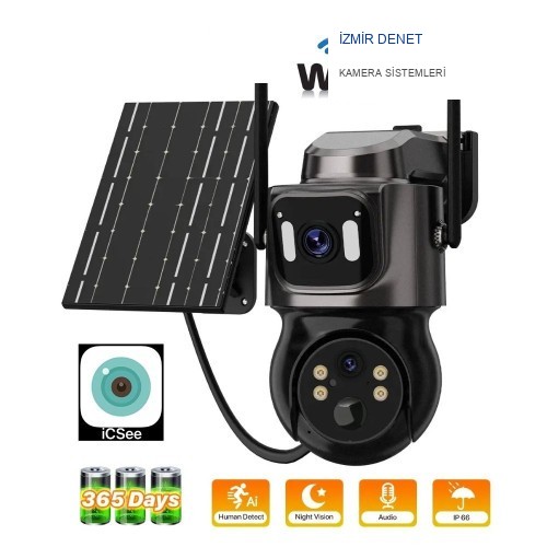 ARNA 3+3 MP ÇİFT KAMERALI WIFI ÖZELLİKLİ SOLAR SYSTEM GÜNEŞ PANELLİ GÜVENLİK KAMERASI - 2092