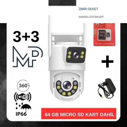 PTZ Dış Mekan Çift Kameralı Gece Görüşlü Full Hd Ip Akıllı Güvenlik Kamerası 64 GB Micro SD Kart Dahil BB-172364
